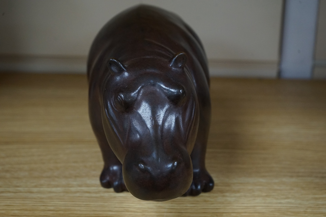 Anita Mandl (1996-2023), A cast bronze model of a hippopotamus, marked ‘A M’ limited edition 5/7’, 28cm long. Condition - good. Provenance - Harrison Zoological Museum, Bowerwood House in Sevenoaks.